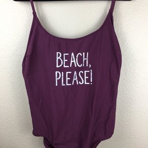 No Boundaries One Piece Swimsuit Berry Purple XL 15-17 “Beach Please” Phrase